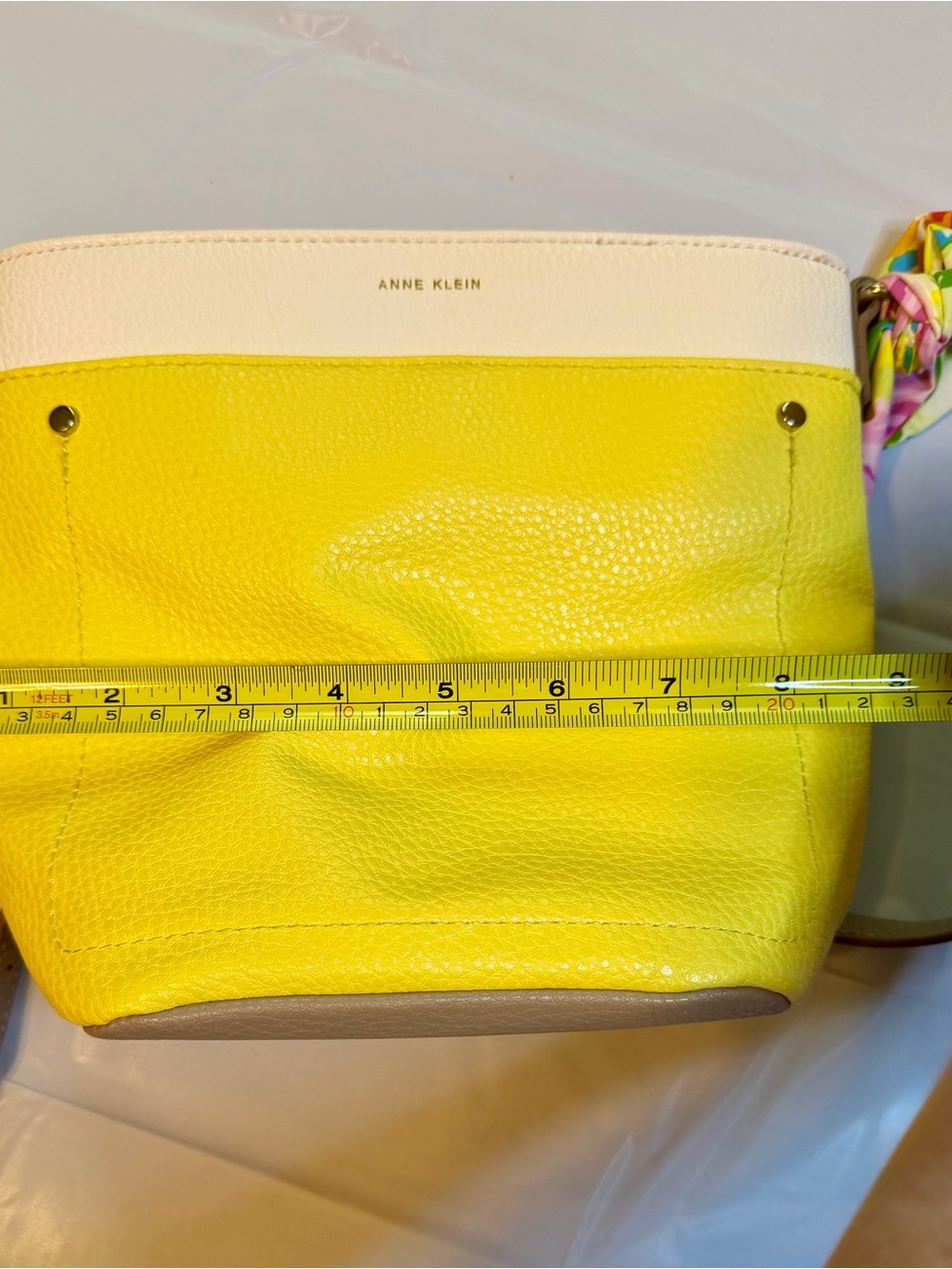 Anne Klein Yellow, White and Gray Leather Crossbody with Floral Scarf - Picture 7 of 8